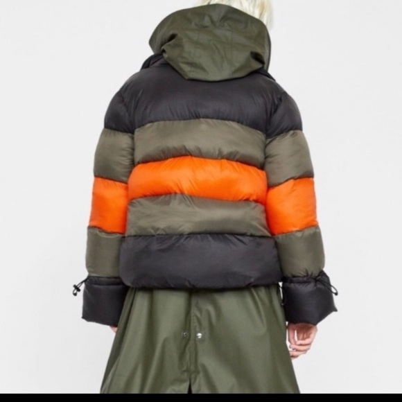 Zara short puffer coat color blocking black orange green quilted size small - Picture 2 of 16